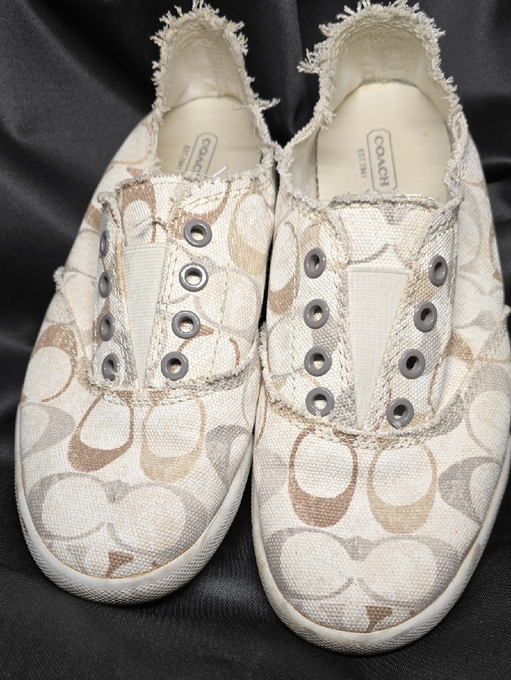 Coach Katie Beige and Cream Signature Canvas Slip-Ons